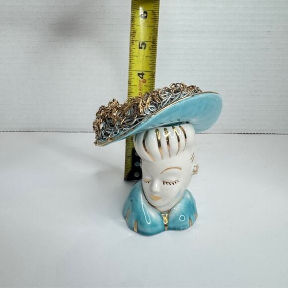 Vintage Lady Head Vase Turquoise Collectible - Picture 10 of 11